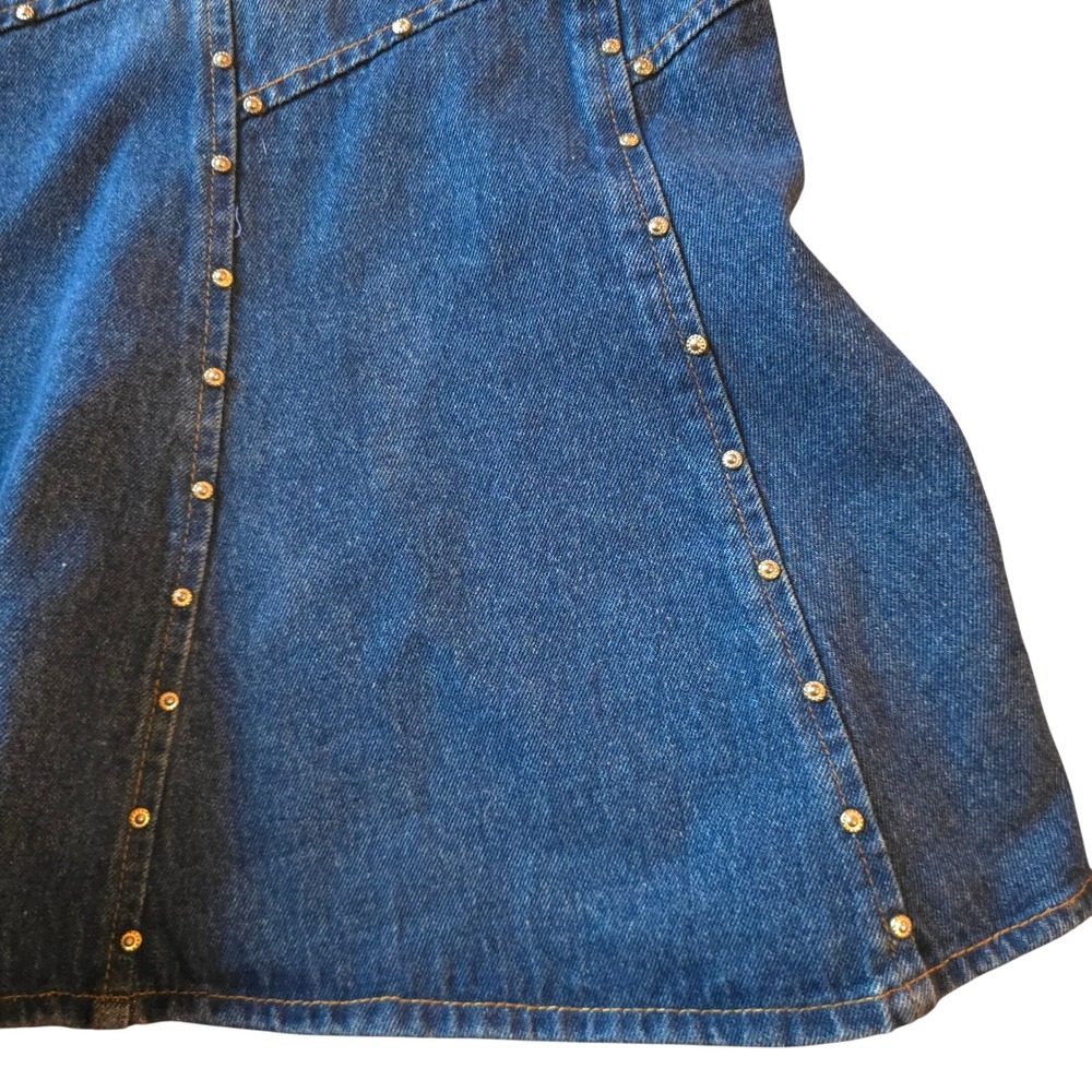 Y2K Studded Denim 12 Midi Skirt A-Line Panel Detail Distressed Street Edge Rock‎ - Picture 7 of 9